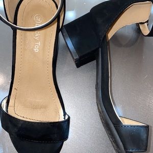 Black strap small block heel